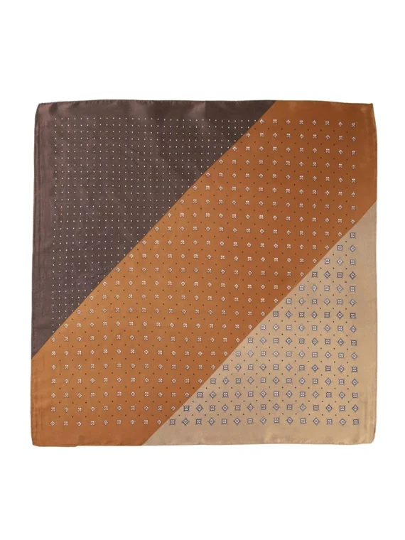Foulard en faux soie avec impression géométrique et bloc de couleurs