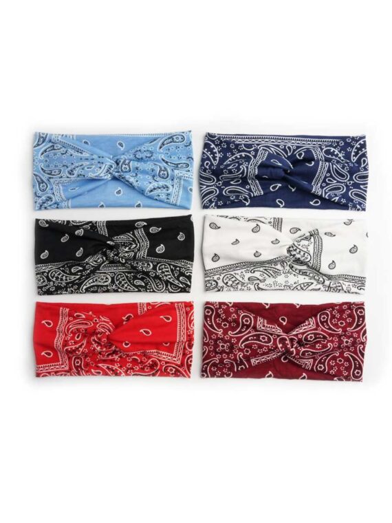 6 pièces/set Bandeau de sport élastique à la mode avec imprimé cachemire et design de nœud croisé
