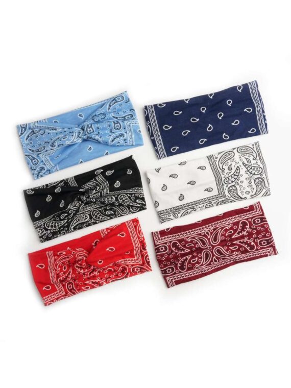 6 pièces/set Bandeau de sport élastique à la mode avec imprimé cachemire et design de nœud croisé