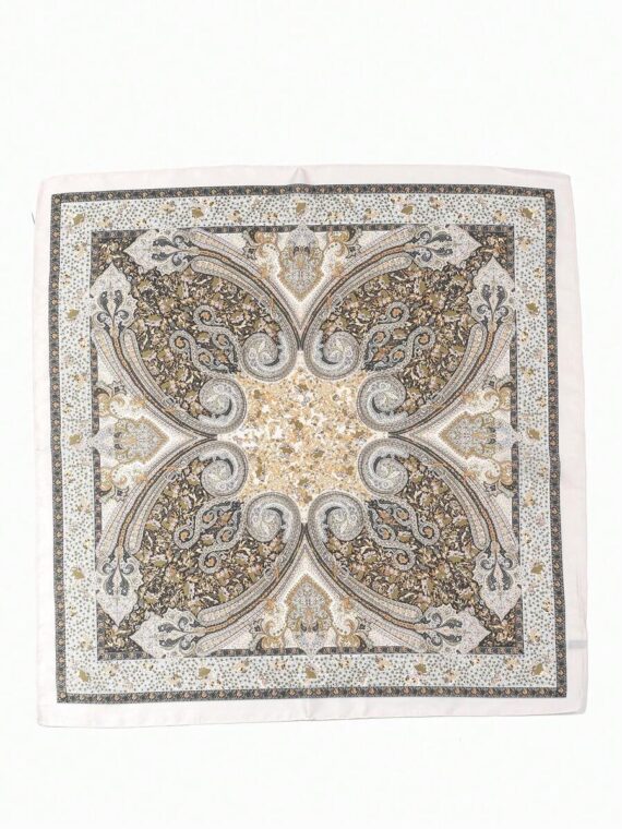 Foulard en faux soie avec impression géométrique et bloc de couleurs