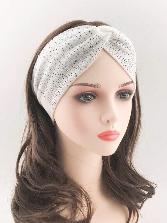 Serre-tête tricoté élégant et élastique avec décoration de strass pour femmes
