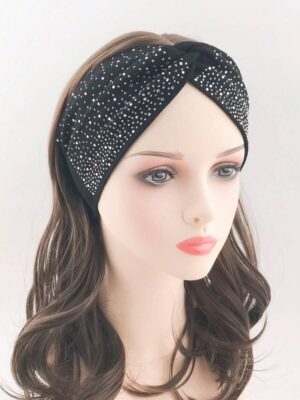 Serre-tête tricoté élégant et élastique avec décoration de strass pour femmes