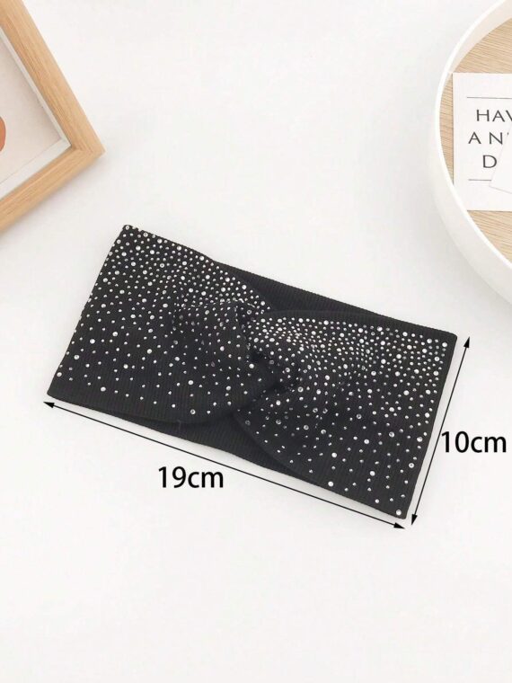 Serre-tête tricoté élégant et élastique avec décoration de strass pour femmes