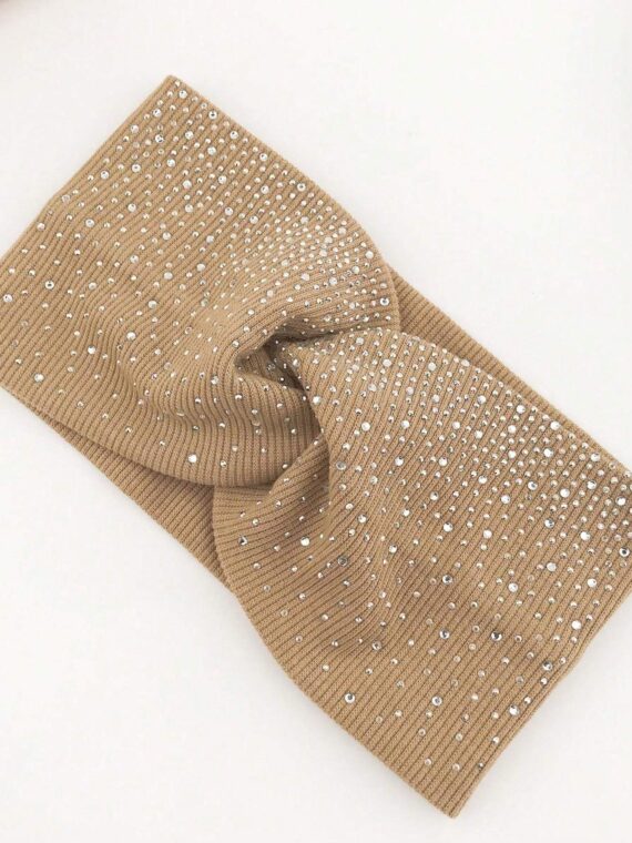 Serre-tête tricoté élégant et élastique avec décoration de strass pour femmes