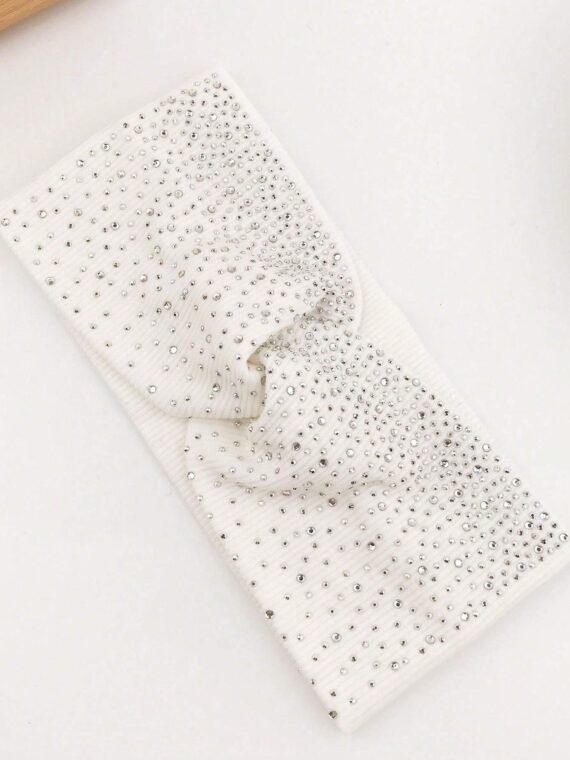 Serre-tête tricoté élégant et élastique avec décoration de strass pour femmes