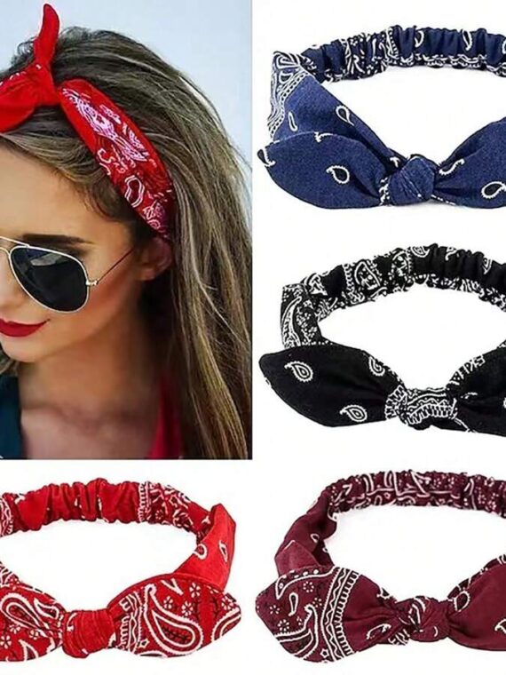 Boho 1 pièce Bandeau pour femme doux de couleur unie imprimé avec un design vintage de nœud croisé