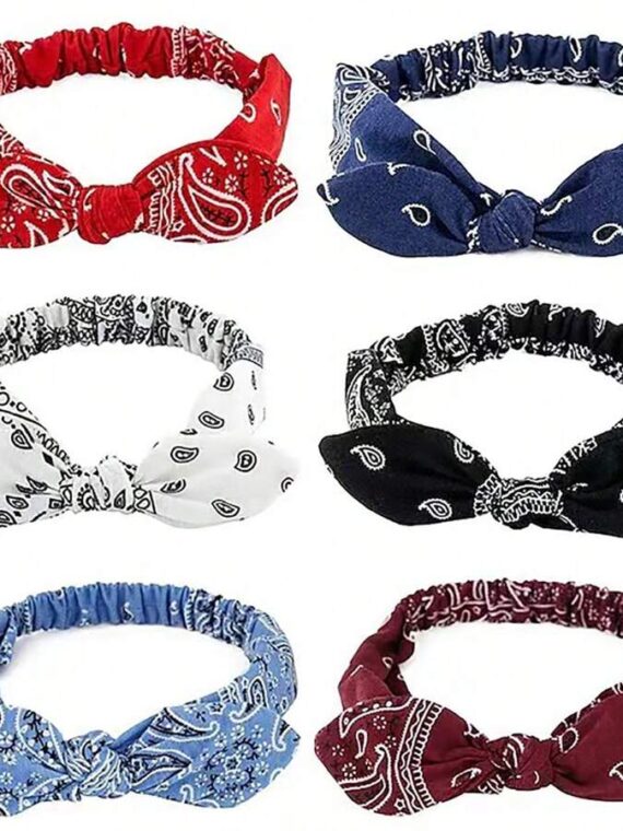 Boho 1 pièce Bandeau pour femme doux de couleur unie imprimé avec un design vintage de nœud croisé