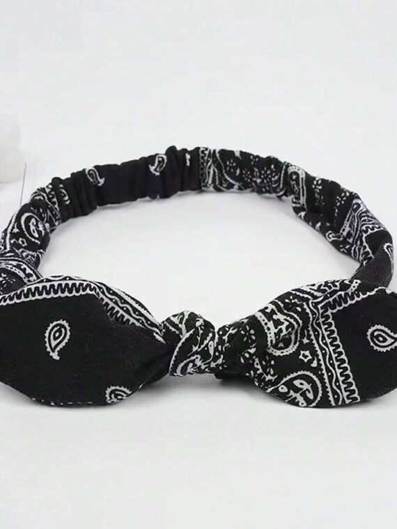 Boho 1 pièce Bandeau pour femme doux de couleur unie imprimé avec un design vintage de nœud croisé