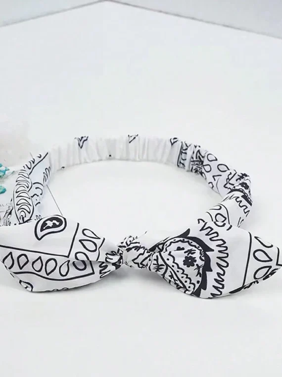 Boho 1 pièce Bandeau pour femme doux de couleur unie imprimé avec un design vintage de nœud croisé