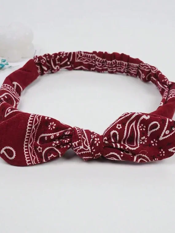 Boho 1 pièce Bandeau pour femme doux de couleur unie imprimé avec un design vintage de nœud croisé