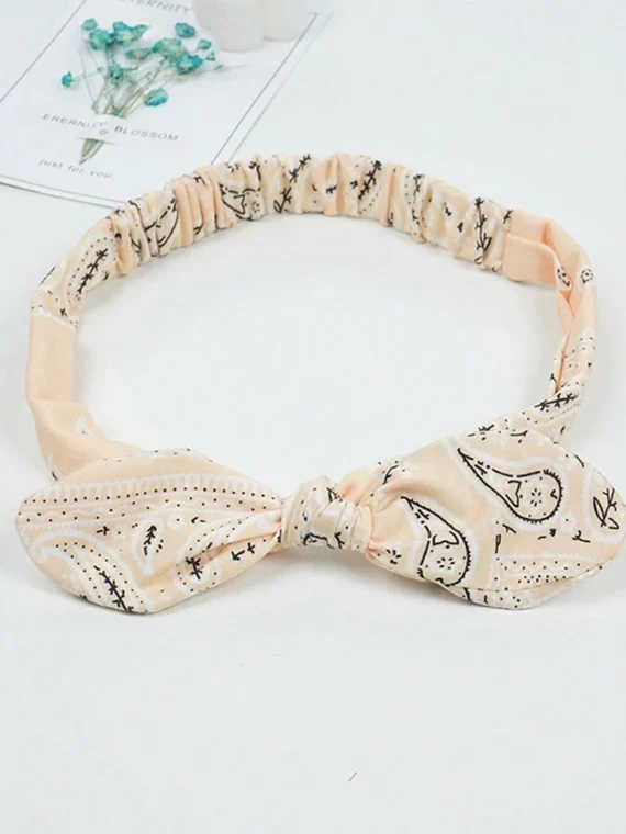 Boho 1 pièce Bandeau pour femme doux de couleur unie imprimé avec un design vintage de nœud croisé