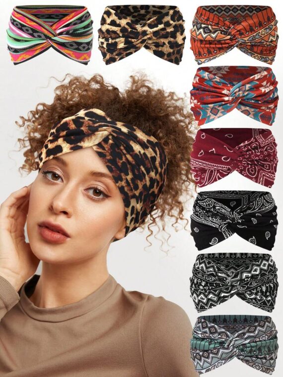 Serre-tête large bohème croisé motif cachemire pour femmes