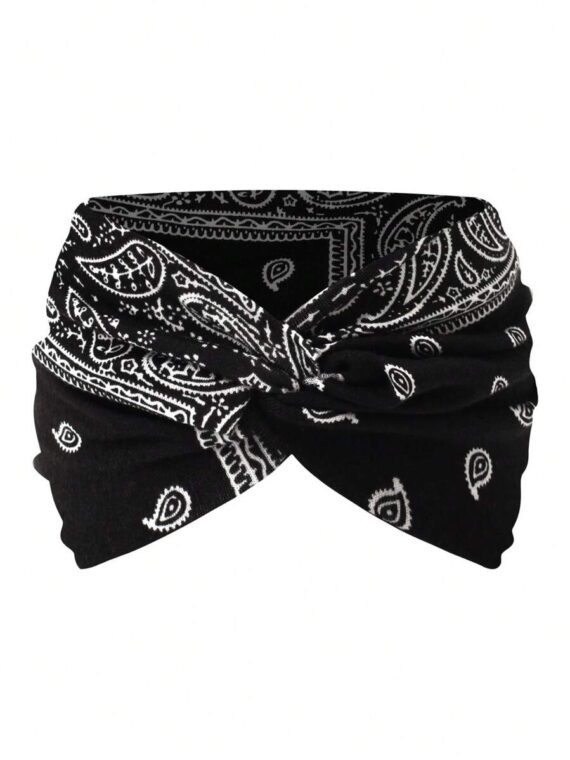 Serre-tête large bohème croisé motif cachemire pour femmes