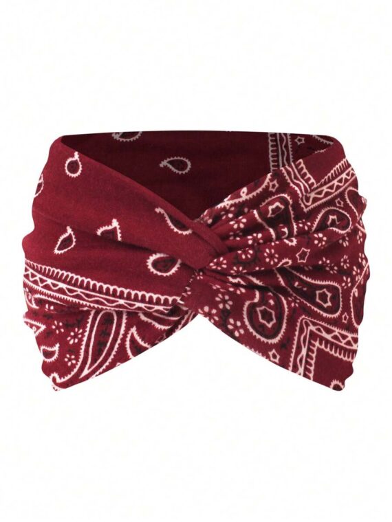 Serre-tête large bohème croisé motif cachemire pour femmes
