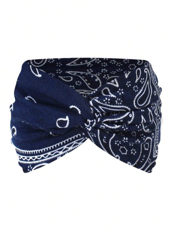Serre-tête large bohème croisé motif cachemire pour femmes