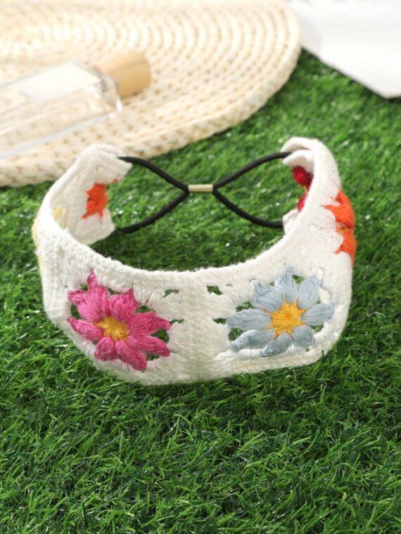 Bandeau Coloré En Tricot Avec Fleur Style Bohème