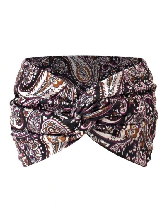 Serre-tête large bohème croisé motif cachemire pour femmes
