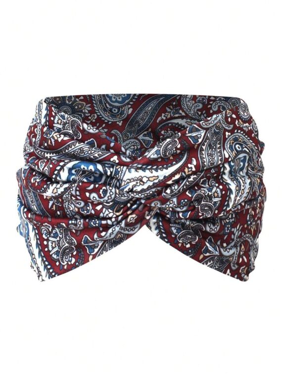 Serre-tête large bohème croisé motif cachemire pour femmes