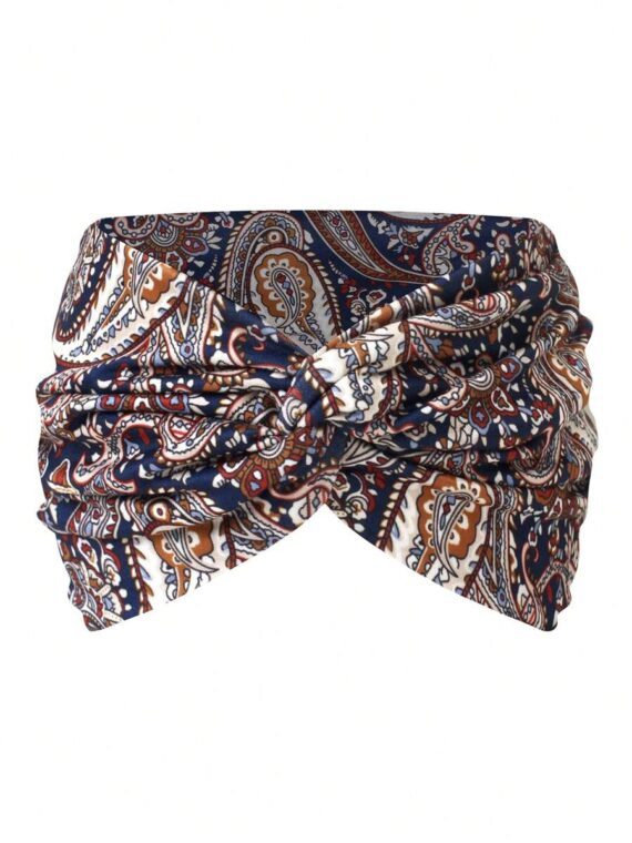 Serre-tête large bohème croisé motif cachemire pour femmes