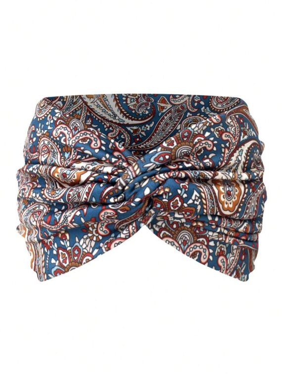 Serre-tête large bohème croisé motif cachemire pour femmes