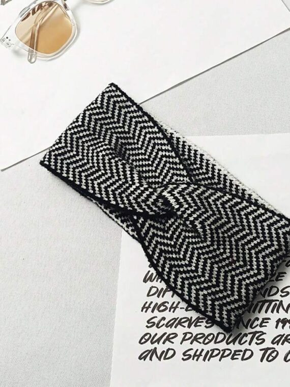 Bandeau noir et blanc en laine
