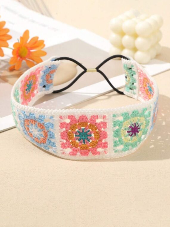 Bandeau Coloré En Tricot Avec Fleur Style Bohème